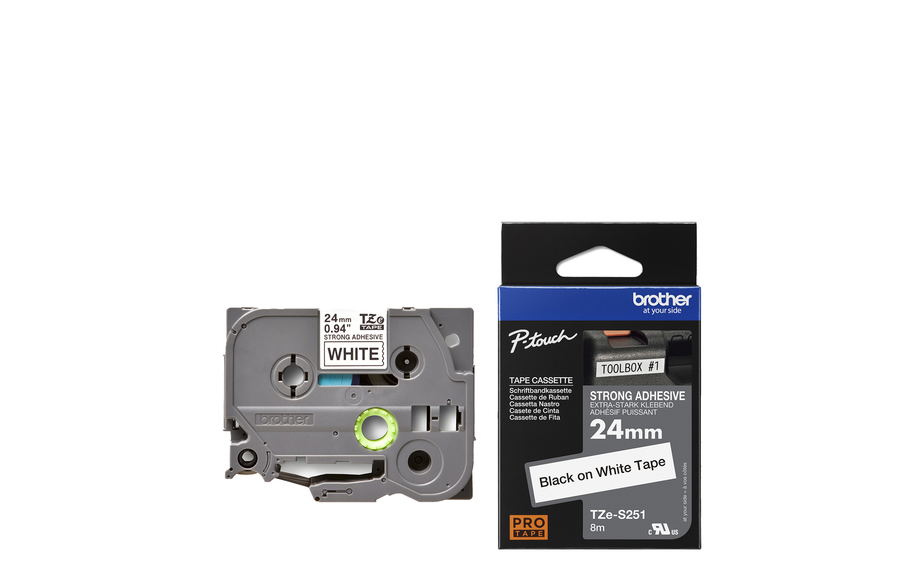 TZe-S251 Black on White Extra Strength, 24mm x 8m, Brother Genuine
